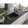 Mexen Elias 1-bowl granite sink with drainer 795 x 480 mm, black/gold metallic, black siphon - 6511791005-75-B