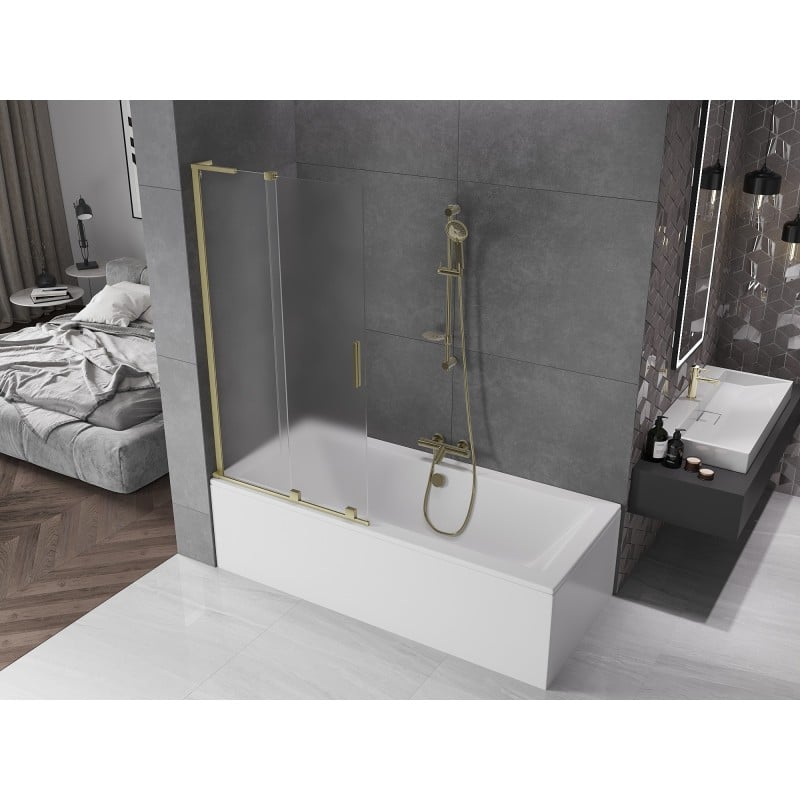 Mexen Velar L shower screen 2-panel sliding 90 x 150 cm, frosted, brushed gold - 896-090-003-31-55
