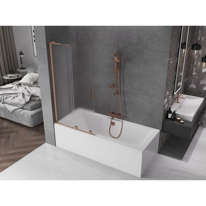 Mexen Velar L Bath Screen 2-Panel Sliding 90 x 150 cm, Frosted, Brushed Copper - 896-090-003-31-65