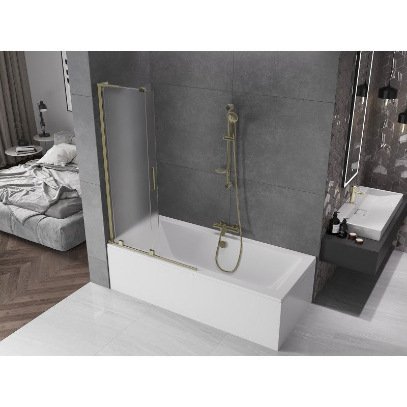 Mexen Velar L Bath Screen 2-Wing Sliding 100 x 150 cm, Frosted, Gold - 896-100-003-31-50