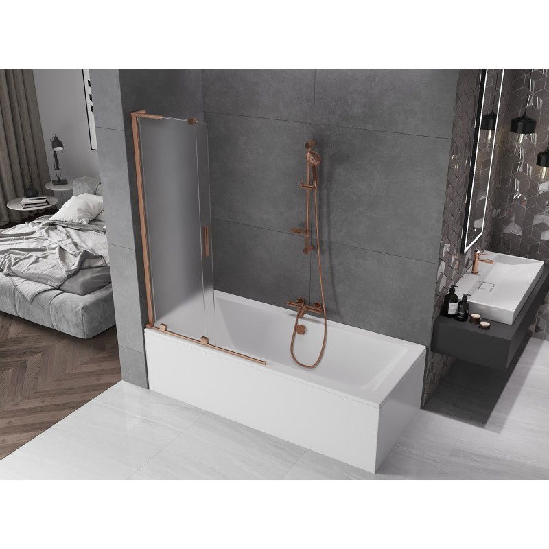 Mexen Velar L Bath Screen 2-Panel Sliding 100 x 150 cm, Frosted, Brushed Copper - 896-100-003-31-65
