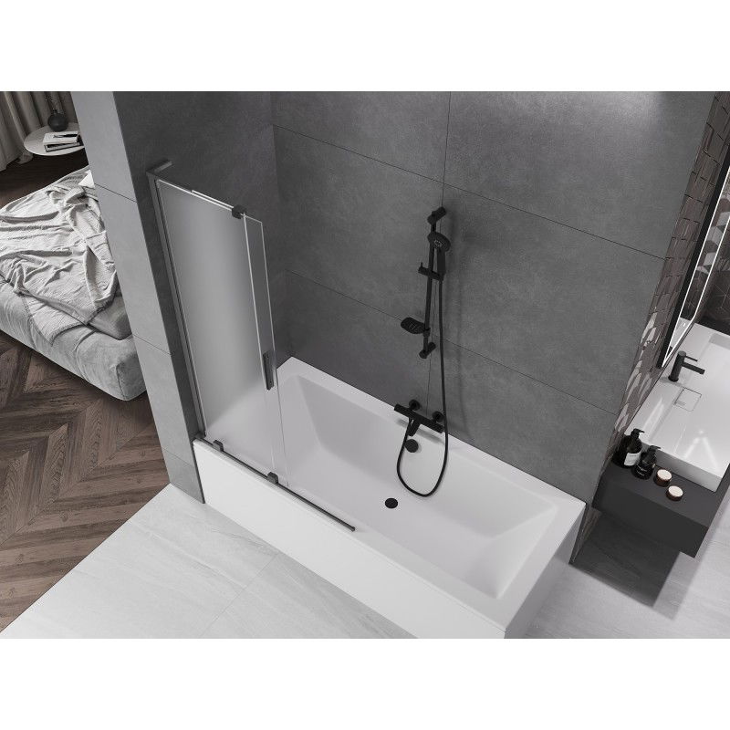 Mexen Velar L Sliding Bath Screen 2-Wing 100 x 150 cm, Frosted, Brushed Gun Gray - 896-100-003-31-66
