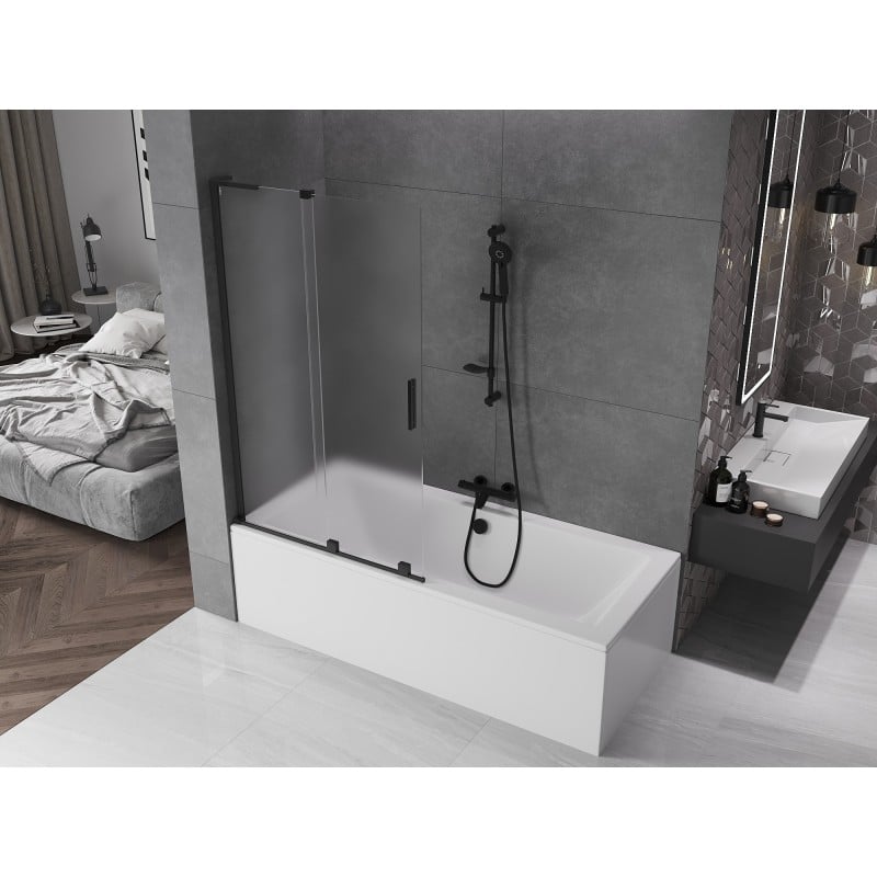 Mexen Velar L 2-wing sliding bath screen 100 x 150 cm, frosted, black - 896-100-003-31-70
