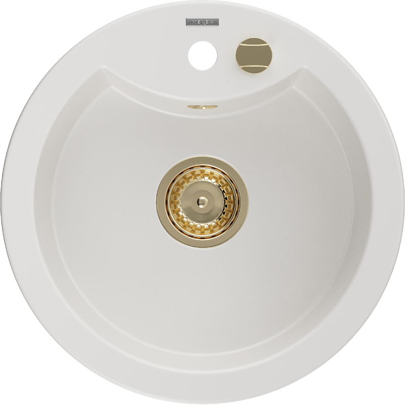Mexen Diego 1-bowl granite sink 488 x 480 mm, white, gold siphon - 6512481000-20-G