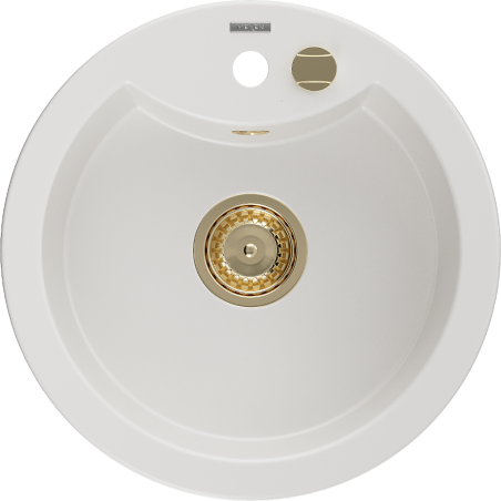 Mexen Diego granite sink 1-bowl 488 x 480 mm, white, golden siphon - 6512481000-20-G