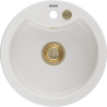 Mexen Diego granite sink 1-bowl 488 x 480 mm, white, golden siphon - 6512481000-20-G