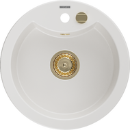 Mexen Diego granite sink 1-bowl 488 x 480 mm, white, golden siphon - 6512481000-20-G