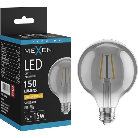 Mexen Vintis LED filament bulb E27, G95, 2W, Warm - 2200K, 150 lm, smoke - L157-E27-0222-70