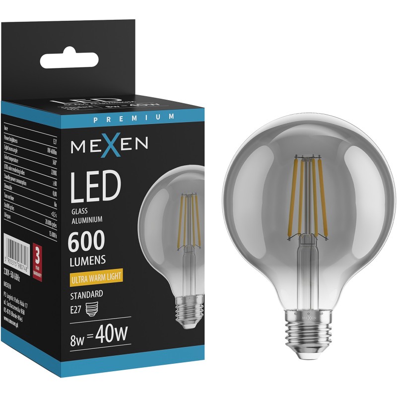 Mexen Vintis LED Filament Bulb E27, G95, 8W, Warm - 2200K, 600 lm, smoke - L157-E27-0822-70