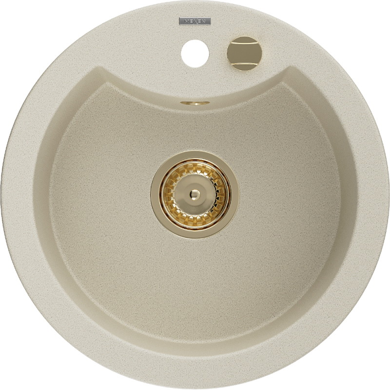 Mexen Diego granite kitchen sink 1-bowl 488 x 480 mm, beige, gold siphon - 6512481000-69-G
