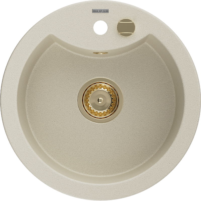 Mexen Diego granite sink 1-bowl 488 x 480 mm, beige, golden siphon - 6512481000-69-G
