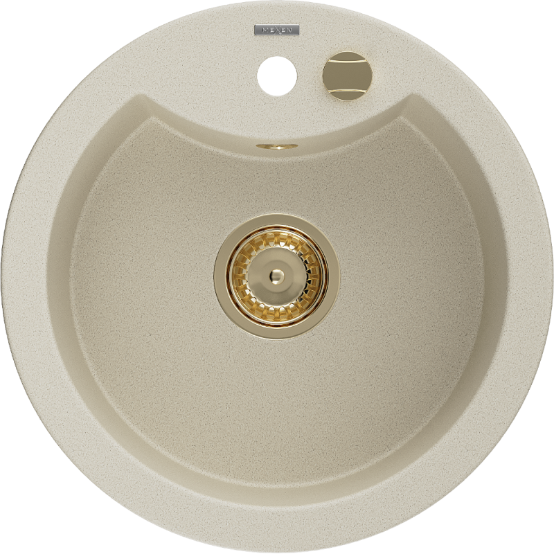 Mexen Diego Single-Bowl Granite Sink 488 x 480 mm, Beige, Golden Siphon - 6512481000-69-G