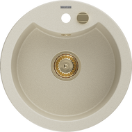 Mexen Diego granite sink 1-bowl 488 x 480 mm, beige, golden siphon - 6512481000-69-G
