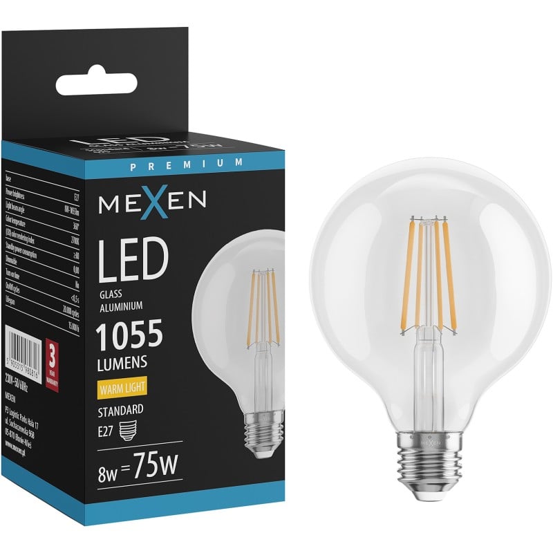 Mexen Vintis LED Filament Bulb E27, G95, 8W, Warm - 2700K, 1055 lm, clear - L157-E27-0827-00