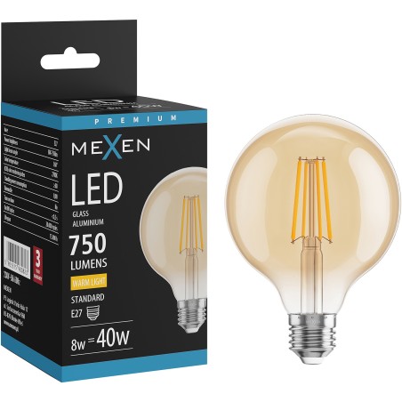 Mexen Vintis LED filament bulb E27, G95, 8W, Warm - 2700K, 750 lm, amber - L157-E27-0827-50