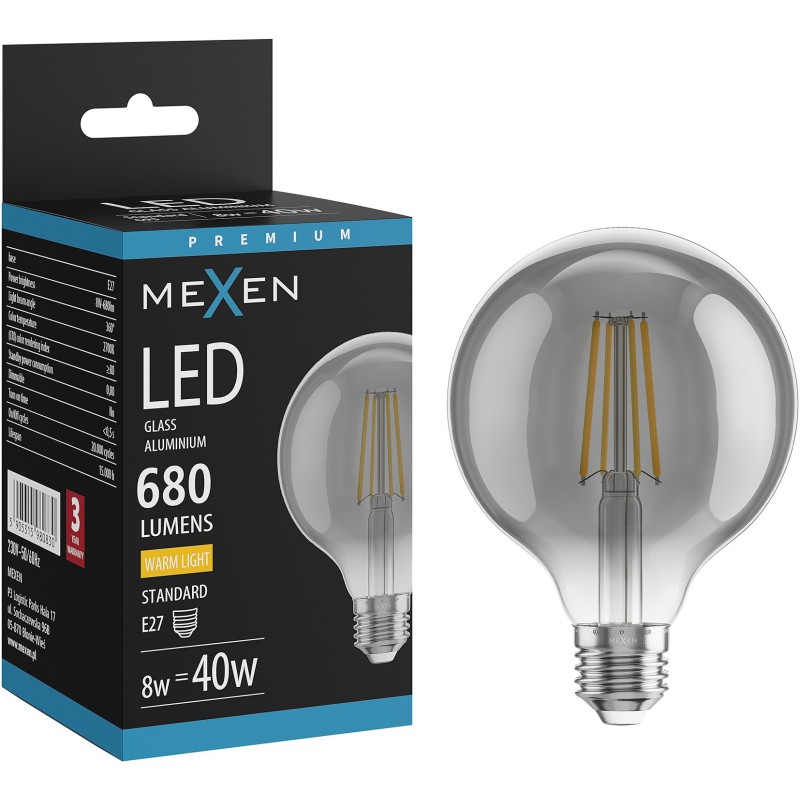 Mexen Vintis LED Filament Bulb E27, G95, 8W, Warm - 2700K, 680 lm, smoke - L157-E27-0827-70