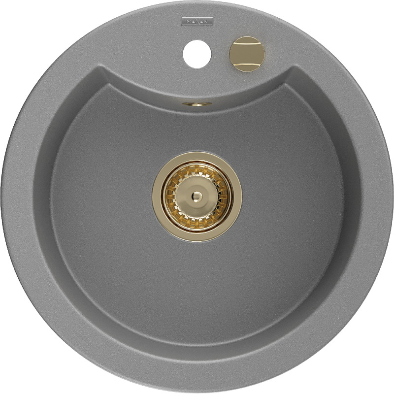 Mexen Diego 1-compartment granite sink 488 x 480 mm, Grey, siphon Gold - 6512481000-71-G