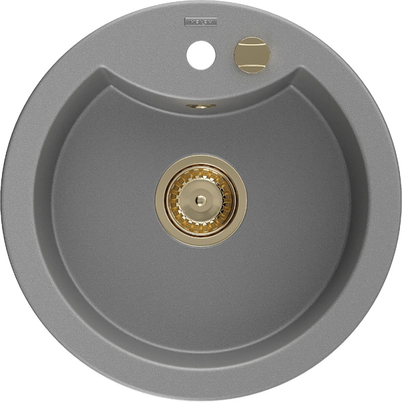 Mexen Diego granite sink 1-bowl 488 x 480 mm, gray, gold siphon - 6512481000-71-G