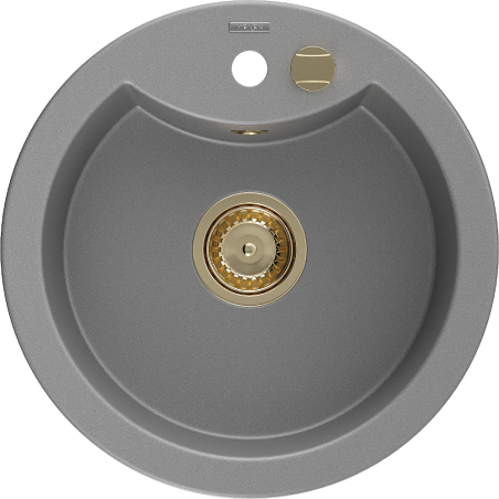 Mexen Diego 1-bowl granite sink 488 x 480 mm, gray, gold siphon - 6512481000-71-G