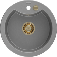 Mexen Diego 1-compartment granite sink 488 x 480 mm, Grey, siphon Gold - 6512481000-71-G