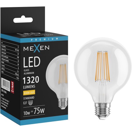 Mexen Vintis LED Filament Bulb E27, G95, 10W, Warm - 2700K, 1320 lm, clear - L157-E27-1027-00
