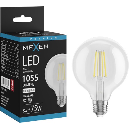 Mexen Vintis LED Filament Bulb E27, G95, 8W, Neutral - 4000K, 1055 lm, clear - L157-E27-0840-00