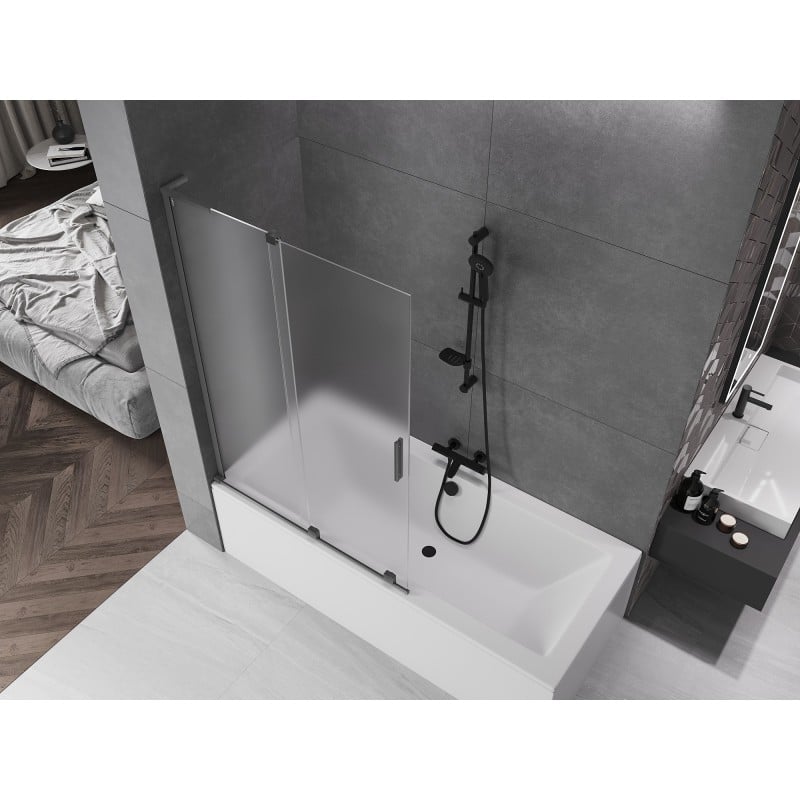 Mexen Velar L 2-panel sliding bath screen 110 x 150 cm, frosted, gun metal - 896-110-003-31-95