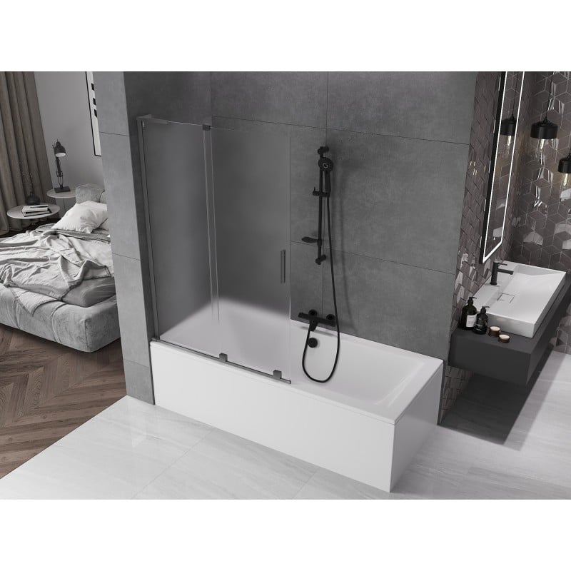 Mexen Velar L 2-panel sliding bath screen 110 x 150 cm, frosted, gun metal - 896-110-003-31-95