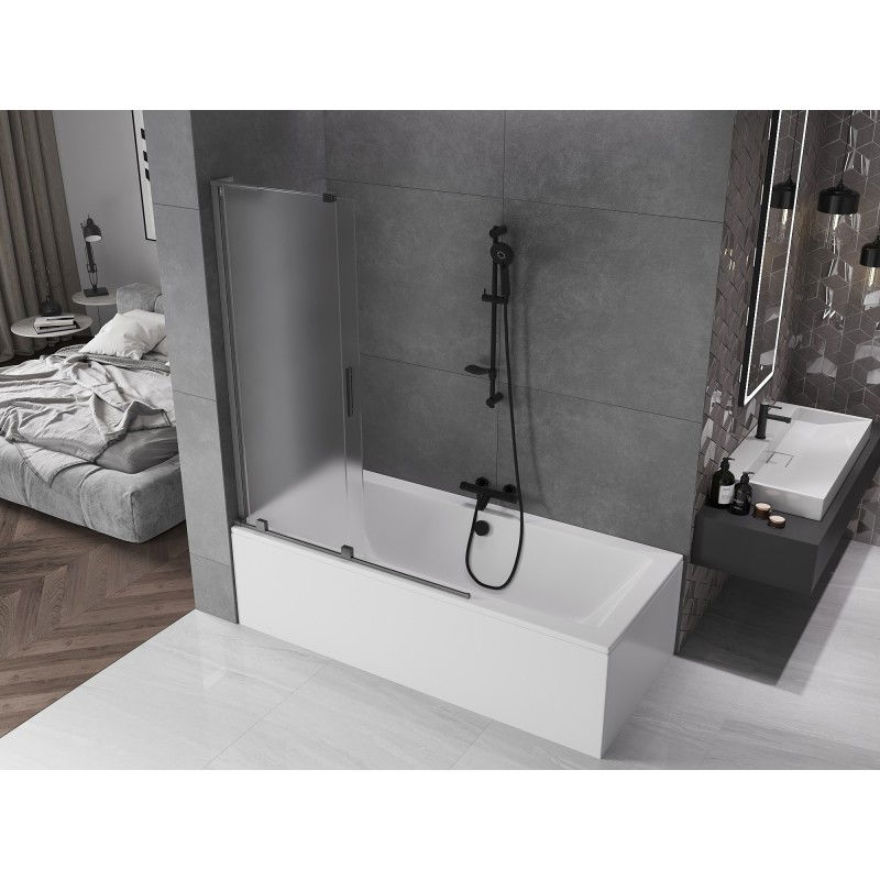 Mexen Velar L Bath Screen 2-Panel Sliding 120 x 150 cm, Frosted, Gun Grey Brushed - 896-120-003-31-66