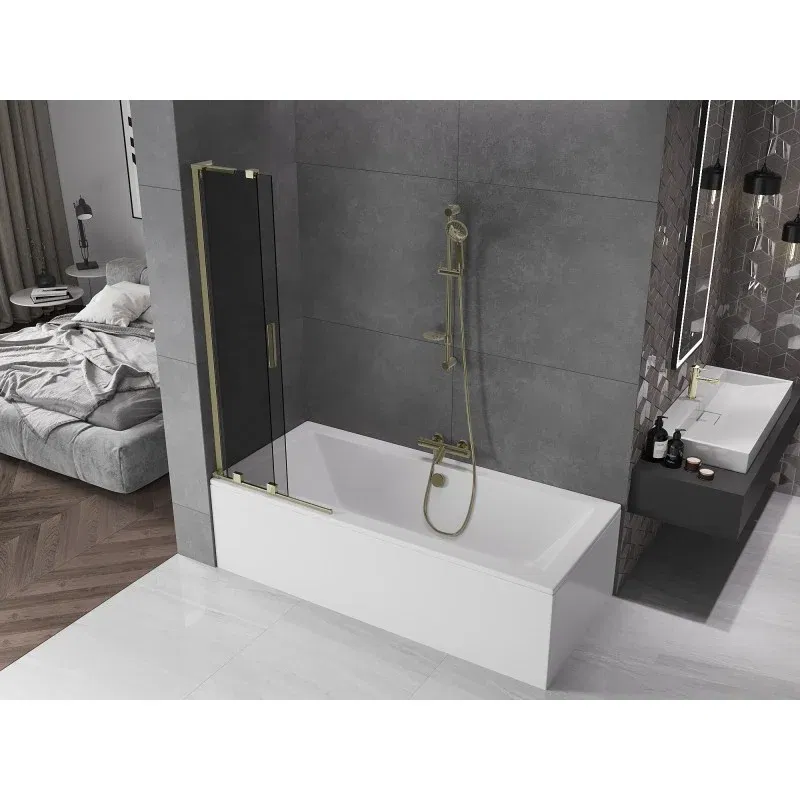 Mexen Velar L bath screen 2-wing sliding 75 x 150 cm, graphite, gold - 896-075-003-41-50