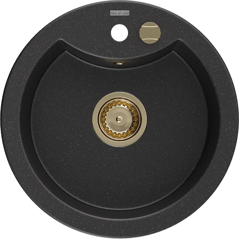 Mexen Diego 1-bowl granite sink 488 x 480 mm, black/silver metallic, gold siphon - 6512481000-73-G