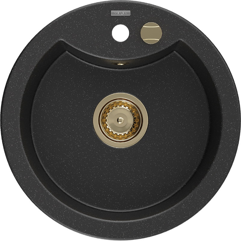 Mexen Diego 1-bowl granite sink 488 x 480 mm, black/silver metallic, golden siphon - 6512481000-73-G