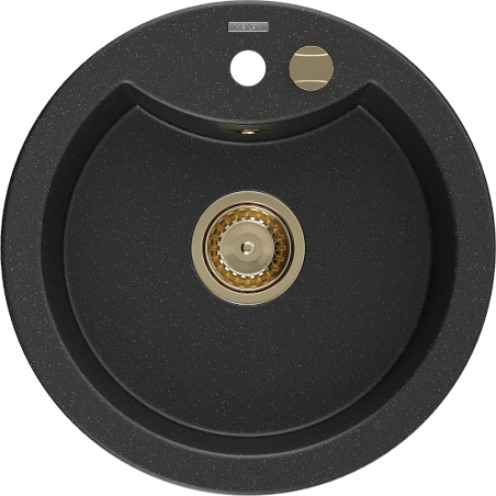 Mexen Diego granite kitchen sink 1-bowl 488 x 480 mm, black/silver metallic, golden siphon - 6512481000-73-G