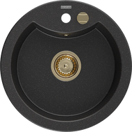 Mexen Diego 1-bowl granite sink 488 x 480 mm, black/silver metallic, gold siphon - 6512481000-73-G