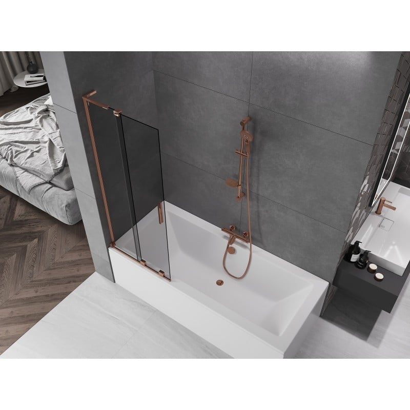 Mexen Velar L 2-wing sliding bath screen 70 x 150 cm, graphite, rose gold - 896-070-003-41-60