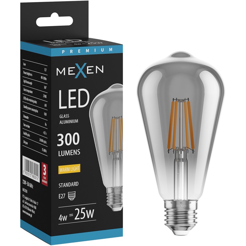 Mexen Vintis LED Filament Bulb E27, ST64, 4W, Warm - 2200K, 300 lm, smoke - L152-E27-0422-70