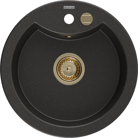 Mexen Diego granite sink 1-bowl 488 x 480 mm, black/gold metallic, gold siphon - 6512481000-75-G