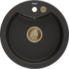 Mexen Diego granite sink 1-bowl 488 x 480 mm, black/gold metallic, gold siphon - 6512481000-75-G