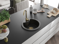 Mexen Diego 1-compartment granite sink 488 x 480 mm, Black/Gold metallic, siphon Gold - 6512481000-75-G