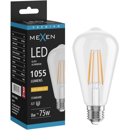 Mexen Vintis LED Filament Bulb E27, ST64, 8W, Warm - 2200K, 1055 lm, clear - L152-E27-0822-00