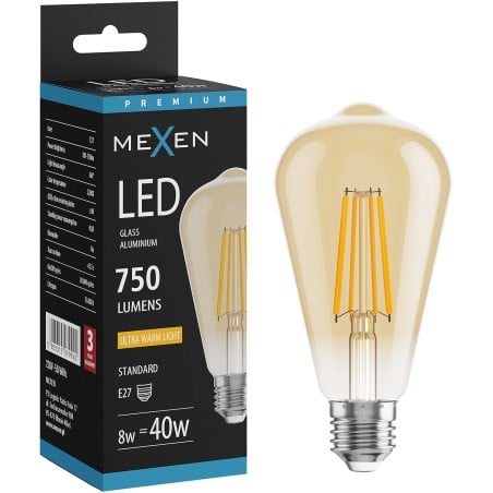 Mexen Vintis LED Filament Bulb E27, ST64, 8W, Warm - 2200K, 750 lm, amber - L152-E27-0822-50