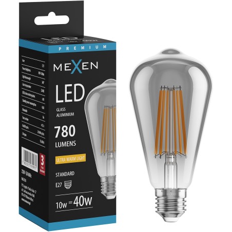 Mexen Vintis LED Filament Bulb E27, ST64, 10W, Warm - 2200K, 780 lm, smoke - L152-E27-1022-70