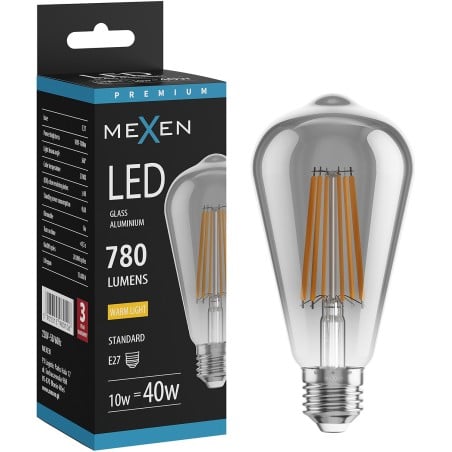 Mexen Vintis LED filament bulb E27, ST64, 10W, Warm - 2700K, 780 lm, smoke - L152-E27-1027-70