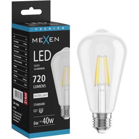 Mexen Vintis LED Filament Bulb E27, ST64, 6W, Neutral - 4000K, 720 lm, Clear - L152-E27-0640-00