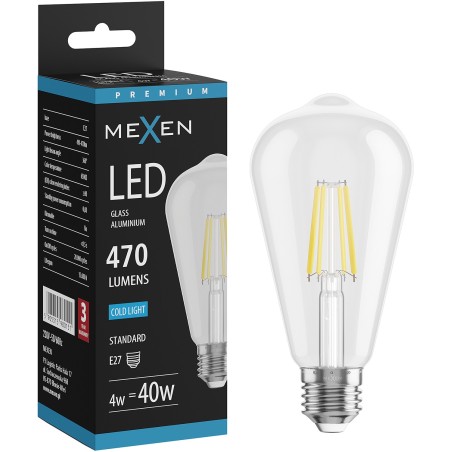 Mexen Vintis LED Filament Bulb E27, ST64, 4W, Cold - 6500K, 470 lm, clear - L152-E27-0465-00