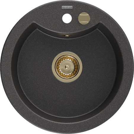 Mexen Diego granite sink 1-bowl 488 x 480 mm, black speckled, gold siphon - 6512481000-76-G