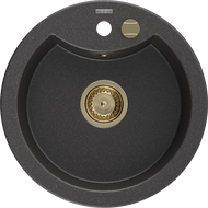 Mexen Diego granite sink 1-bowl 488 x 480 mm, black speckled, golden siphon - 6512481000-76-G