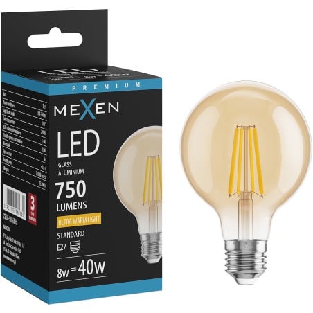 Mexen Vintis LED Filament Bulb E27, G80, 8W, Warm - 2200K, 750 lm, amber - L155-E27-0822-50