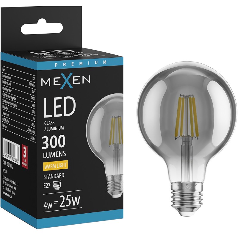 Mexen Vintis LED Filament Bulb E27, G80, 4W, Warm - 2700K, 300 lm, smoke - L155-E27-0427-70