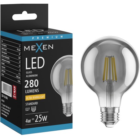 Mexen Vintis LED Filament Bulb E27, G80, 4W, Warm - 2200K, 280 lm, smoke - L155-E27-0422-70